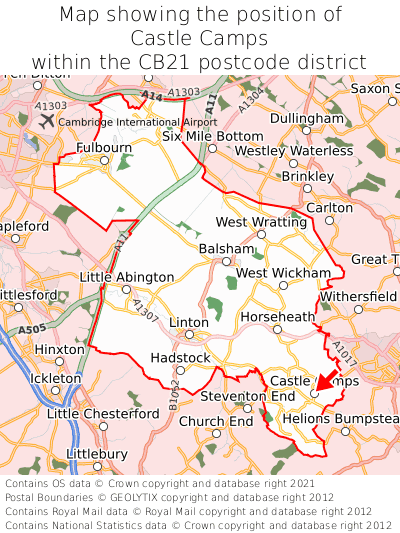 Map showing location of Castle Camps within CB21