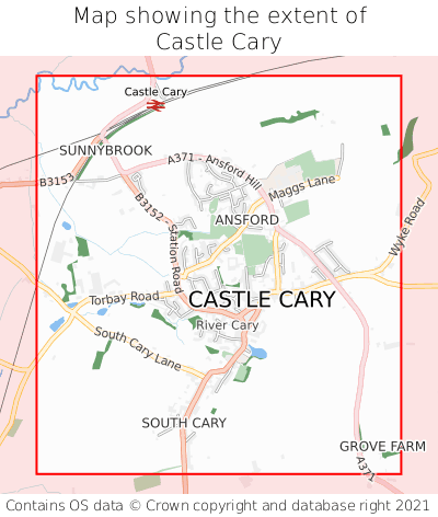 Map showing extent of Castle Cary as bounding box