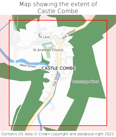 Map showing extent of Castle Combe as bounding box