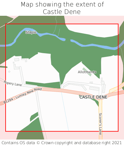 Map showing extent of Castle Dene as bounding box