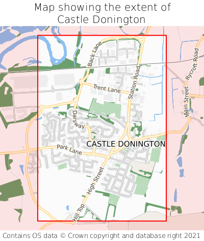 Map showing extent of Castle Donington as bounding box