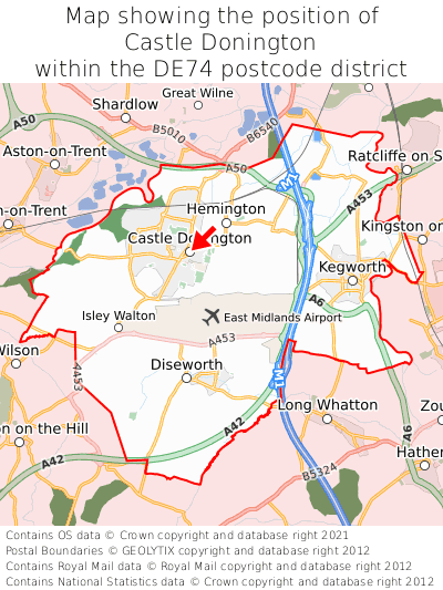 Map showing location of Castle Donington within DE74