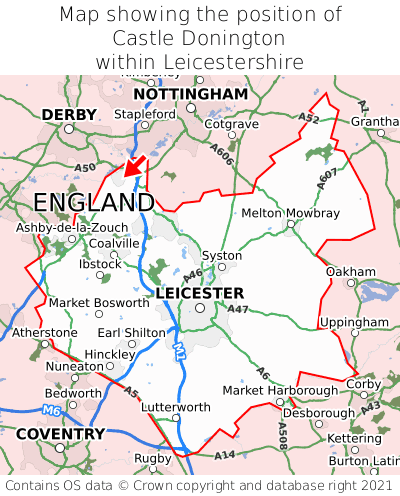 Map showing location of Castle Donington within Leicestershire