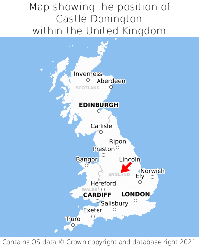 Map showing location of Castle Donington within the UK