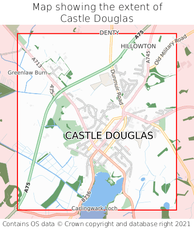 Map showing extent of Castle Douglas as bounding box