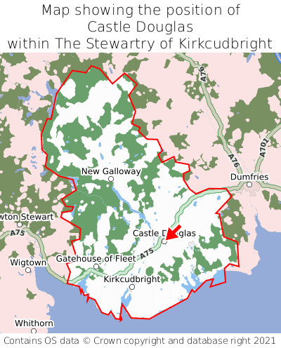 Map showing location of Castle Douglas within The Stewartry of Kirkcudbright