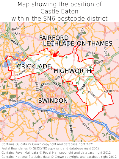 Map showing location of Castle Eaton within SN6