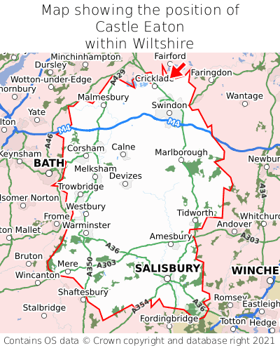 Map showing location of Castle Eaton within Wiltshire