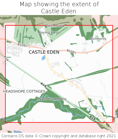 Map showing extent of Castle Eden as bounding box