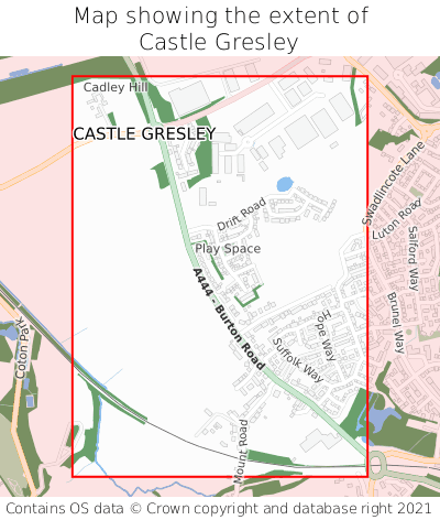 Map showing extent of Castle Gresley as bounding box