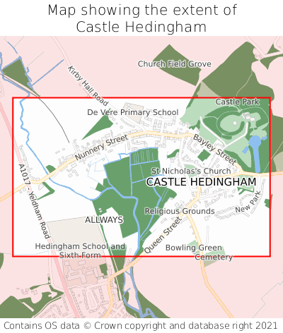 Map showing extent of Castle Hedingham as bounding box