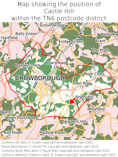 Map showing location of Castle Hill within TN6