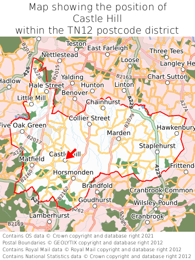 Map showing location of Castle Hill within TN12