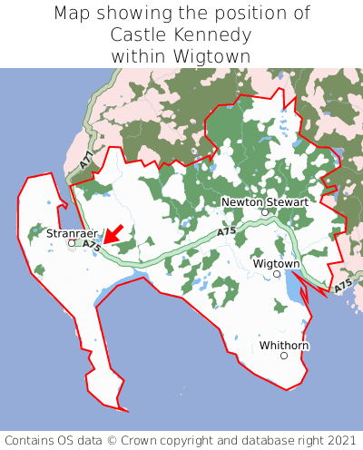 Map showing location of Castle Kennedy within Wigtown