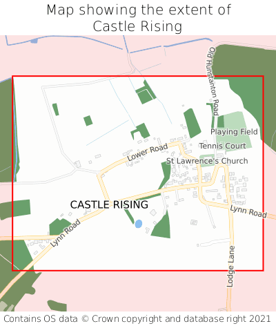 Map showing extent of Castle Rising as bounding box
