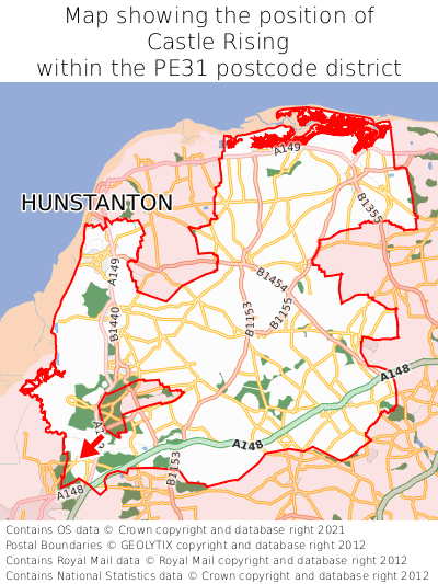 Map showing location of Castle Rising within PE31