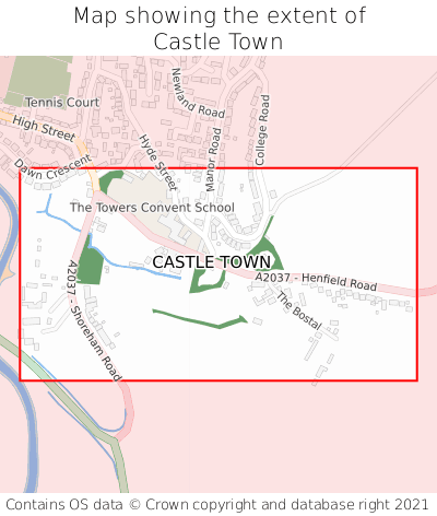 Map showing extent of Castle Town as bounding box