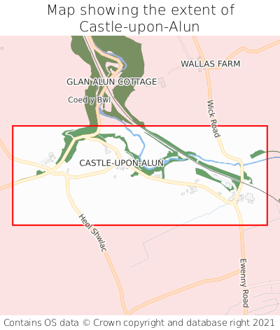 Map showing extent of Castle-upon-Alun as bounding box