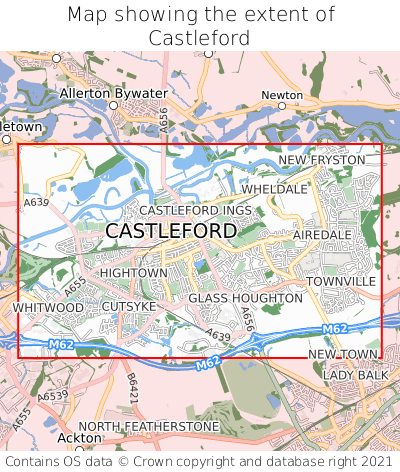 Map showing extent of Castleford as bounding box