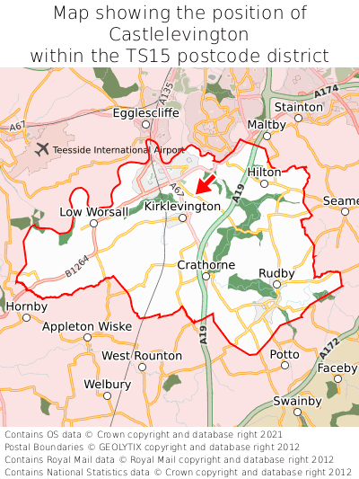 Map showing location of Castlelevington within TS15