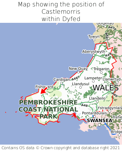 Map showing location of Castlemorris within Dyfed
