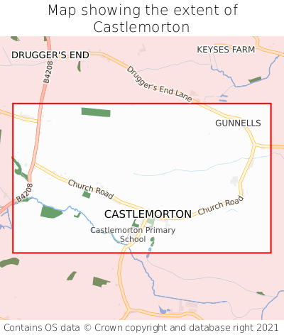 Map showing extent of Castlemorton as bounding box