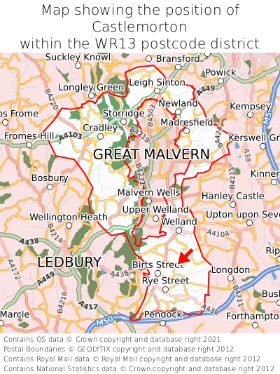 Map showing location of Castlemorton within WR13