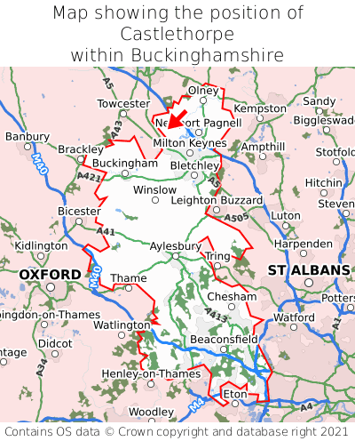 Map showing location of Castlethorpe within Buckinghamshire