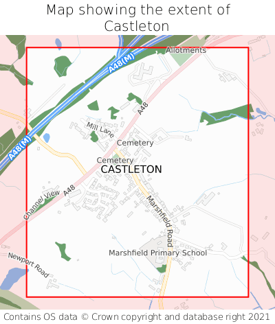 Map showing extent of Castleton as bounding box