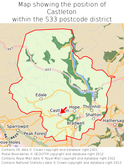 Map showing location of Castleton within S33
