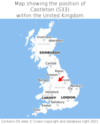 Map showing location of Castleton within the UK