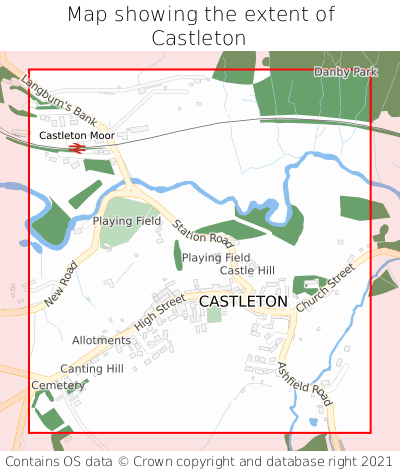 Map showing extent of Castleton as bounding box