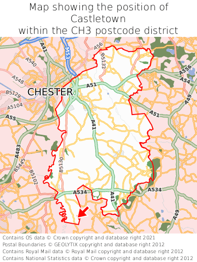 Map showing location of Castletown within CH3