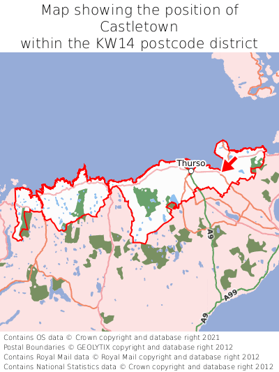 Map showing location of Castletown within KW14