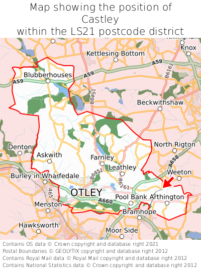 Map showing location of Castley within LS21