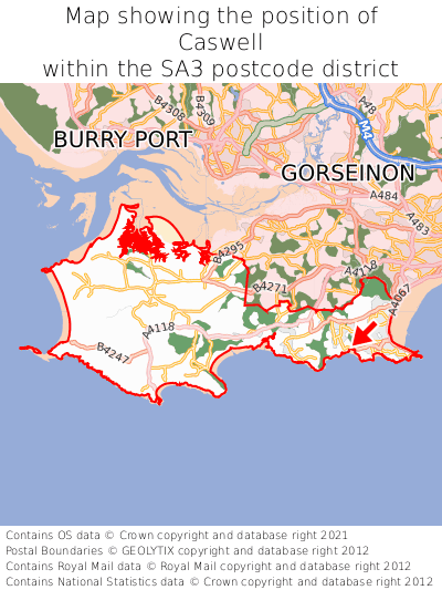 Map showing location of Caswell within SA3