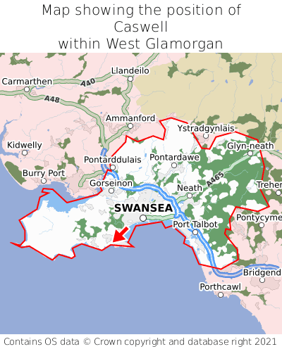 Map showing location of Caswell within West Glamorgan