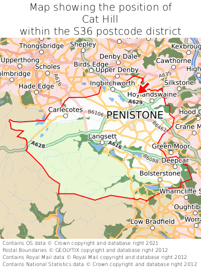 Map showing location of Cat Hill within S36