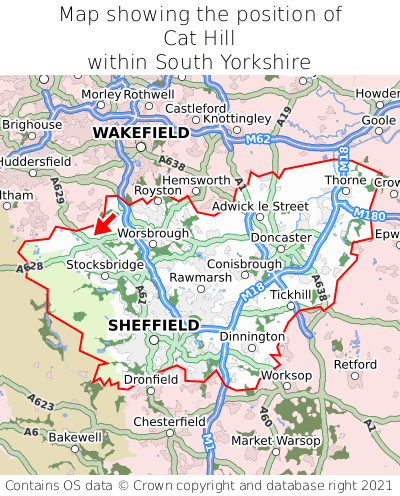 Map showing location of Cat Hill within South Yorkshire