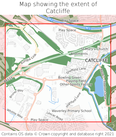 Map showing extent of Catcliffe as bounding box