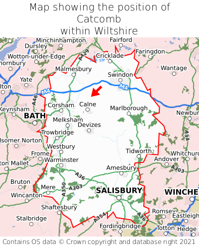 Map showing location of Catcomb within Wiltshire
