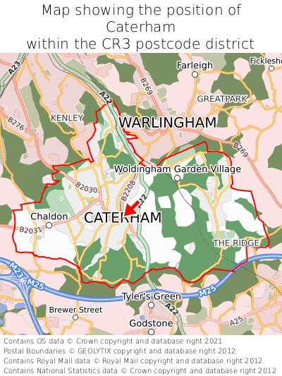 Map showing location of Caterham within CR3