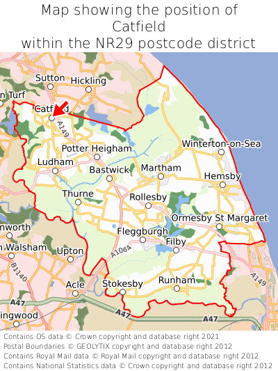 Map showing location of Catfield within NR29