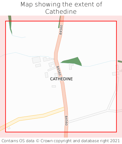 Map showing extent of Cathedine as bounding box