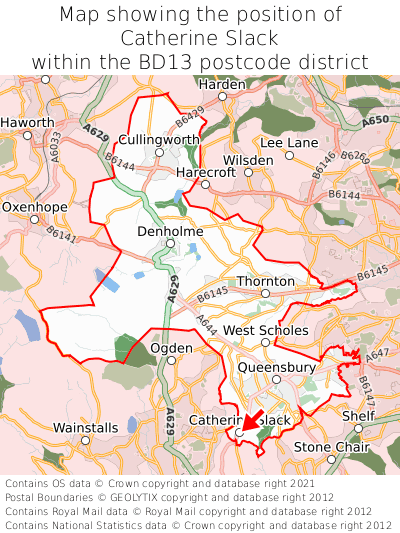 Map showing location of Catherine Slack within BD13