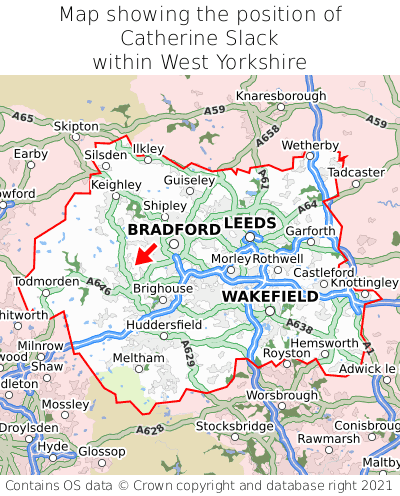 Map showing location of Catherine Slack within West Yorkshire