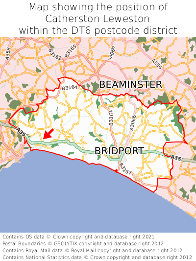 Map showing location of Catherston Leweston within DT6