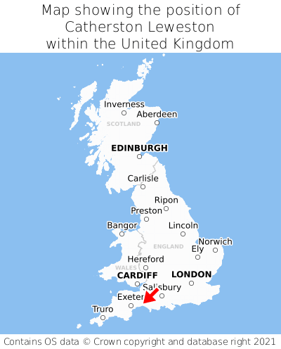 Map showing location of Catherston Leweston within the UK