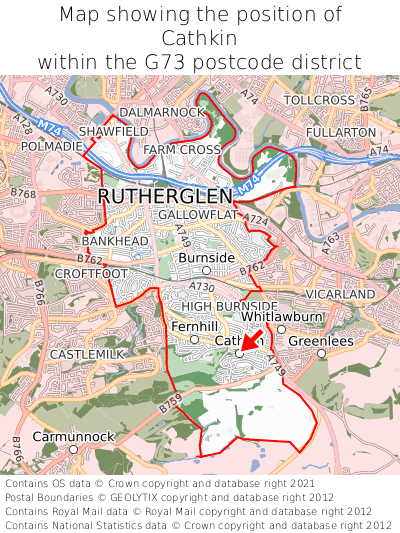 Map showing location of Cathkin within G73