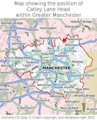 Map showing location of Catley Lane Head within Greater Manchester